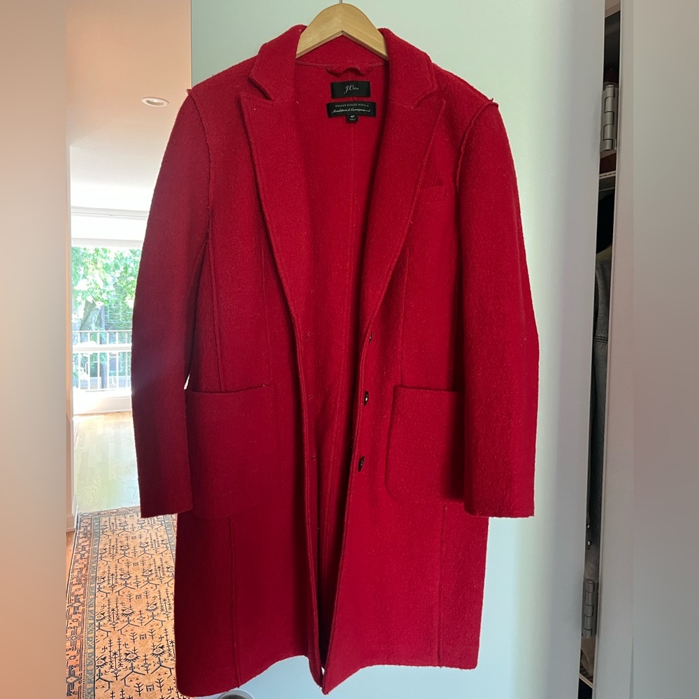 J. Crew Red Long Wool-Blend Coat